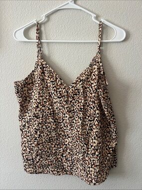 Women's Beige Brown Printed V-Neck Cami Top